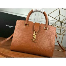 Saint Laurent Cabas YSL Small in glad leer, bruin