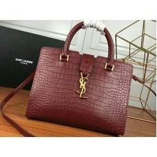 Saint Laurent Cabas YSL Small in glad leer, bordeauxrood