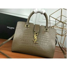 Saint Laurent Cabas YSL Small in glad leer, grijs