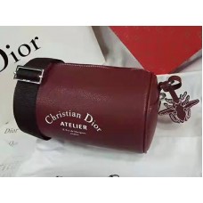 Dior rolkoffer in denim generfd kalfsleer bordeauxrood