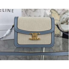 Celine grote Triomphe tas van textiel en natuurlijk kalfsleer in blauw.