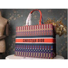 Dior Book Tote tas in geborduurd canvas, veelkleurig oranje.