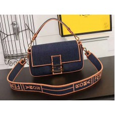 Fendi Baguette grote denim tas in blauw-oranje