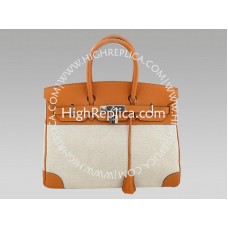 Hermes Birkin 35 cm tas van Toile en Togo leer, oranje