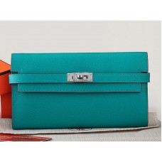 Hermes Epsom Original Kalfsleren Kelly Lange Portemonnee Turquoise