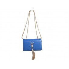 Yves Saint Laurent Mini Monogram Tas in origineel blauw leer