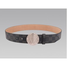 Louis Vuitton 1904 Damier Graphite riem met zilveren gesp