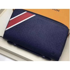 Louis Vuitton Taiga leren portemonnee met strepen en ritssluiting XL, marineblauw m64019