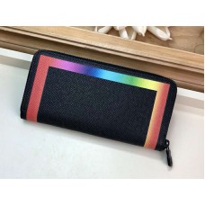 Louis Vuitton Taiga leren portemonnee met rits, verticaal, kleurrijke afwerking, zwart m30569
