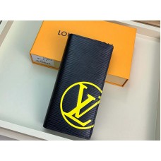 Louis Vuitton Epi Leather Brazza Portemonnee Zwart met Gele Initialen m67910