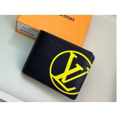 Louis Vuitton Epi Lederen Portemonnee met Meerdere Vakken Zwart en Geel m67907